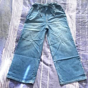 Forever 21 Blue Tie-Waist Wide-Leg Denim Pants [Size 28W]